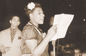 Ella Fitzgerald at the Asbury Park Casino in 1938 with bandleader Chick Webb.