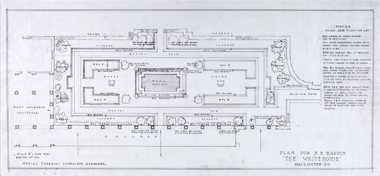 Beatrix Ferrand’s revised presentation plans for the White House garden. Credit University of California, Berkeley