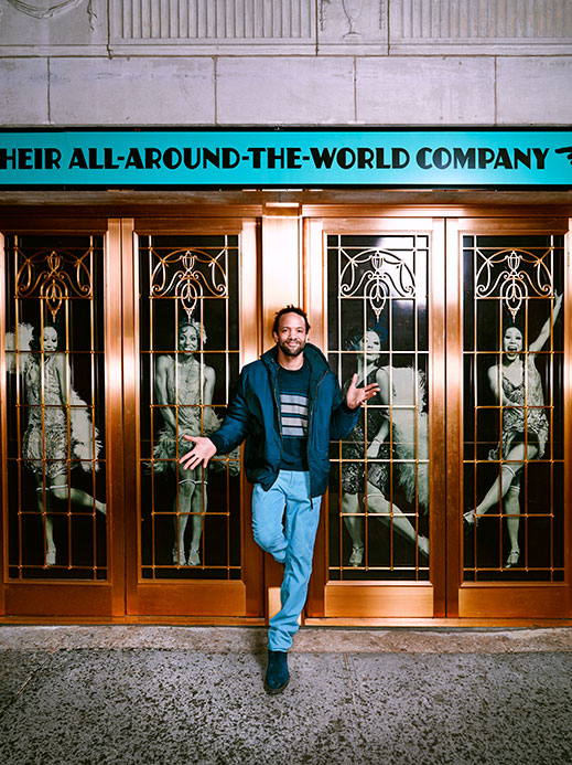 Savion Glover takes a breather from rehearsals for the new Broadway show Shuffle Along at the Music Box Theatre. Glover is choreographing the revival of the 1920s-era musical.