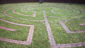 The moss-and-brick labyrinth at the Morristown Unitarian Fellowship.
