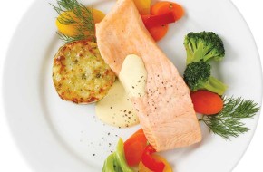Ikea's new salmon filet entrée, available for eating at a table or sofa in the store.