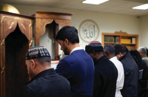 Muslims at prayer in Jersey City; Donald Trump startled many with his baseless claim that Muslims in Jersey City cheered as the Twin Towers fell.