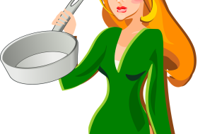 woman with skillet