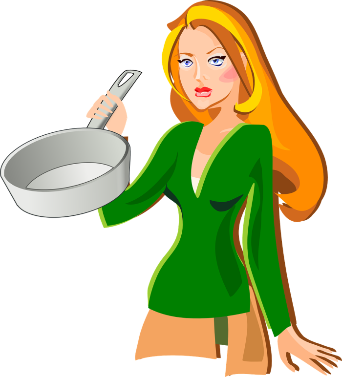 woman with skillet