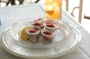 Plump oyster shooters.