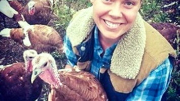 Jessica Isbrecht with organic turkeys from her Green Duchess Farm.