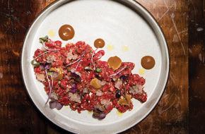 Beef tartare with grilled, house-made sourdough bread.
