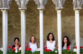 Chef Rachel Reuben, second from right, at the Villa Rufolo—"the Downton Abbey of Ravello," she says—with guests on last May's Amalfi Coast culinary tour.