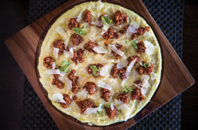 B2 Bistro’s unique polenta—the toppings vary daily, this one featuring pork ragù, micro-basil and shavings of pecorino.