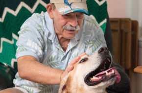 82-year-old John A. Gregory, left, loves his time with his therapy dog Earl.