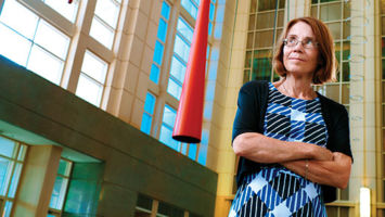 Dr. Bonita Stanton surveys the atrium of the new medical school being developed on the former Roche campus in Nutley and Clifton. The eminent physician and educator is founding dean of the nascent school, a partnership between Seton Hall University and Hackensack Meridian Health.