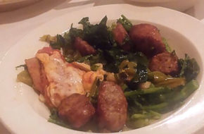 The broccoli rabe with hot peppers and sausage