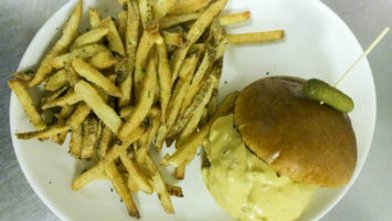 The winter special Bistro Burger at Drew's Bayshore Bistro in Keyport, NJ, at the north end of the Jersey Shore.