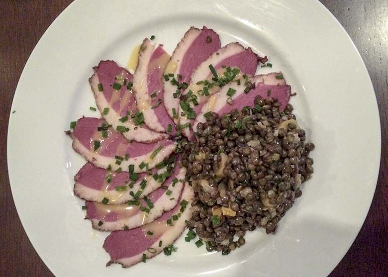 Smoked duck breast at O Bistro Francais in Red Bank. Photo: Andrea Clurfeld-duck