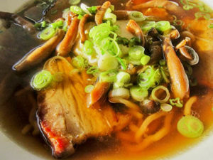 At Daymark restaurant on Long Beach Island, New Jersey, Ramen bowl with pork belly and vegetables.