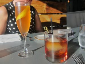 At Daymark restaurant on Long Beach Island, New Jersey, a Rhubarb Sparkler cocktail, left, and a barrel-aged Manhattan.