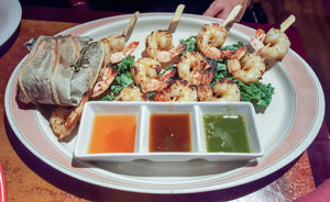 Grilled garlic-and-lime shrimp at Pandan Room Southeast Asian restaurant in Hackettstown, New Jersey.