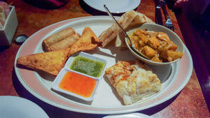 The Pandam sampler platter at Pandan Room Southeast Asian restaurant in Hackettstown, New Jersey.