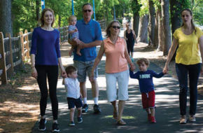 Members of the Chevalier, Alfano and Davidson families enjoy a shady stretch of trail around Orange Resevoir.
