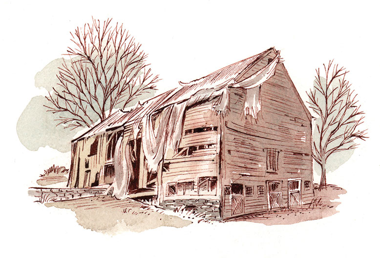 The English-style barn before restoration.