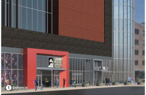 Artist rendering of the entrance to the new Grammy Museum at the Prudential Center in Newark. The museum will emphasize education and interactive experiences.