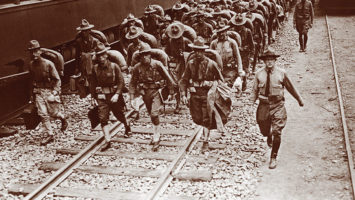 American troops en route to France from Camp Merritt during World War I.