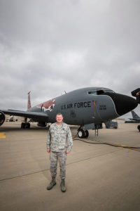 Colonel Andrew Keane, 108th Wing Commander of the New Jersey Air National Guard, alongside a KC-135 Stratotanker.