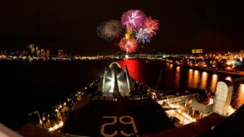 Aboard Battleship New Jersey, families can view the New Year's Eve fireworks show on the Delaware.