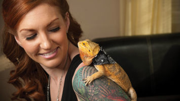 Kerri Joyce shares some love with Cinder, her 4-year-old bearded dragon.