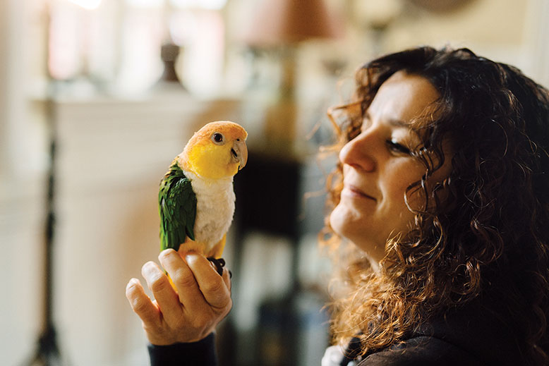 Inside her home, Ciconte keeps two parrots, including Bunchy, a caique.