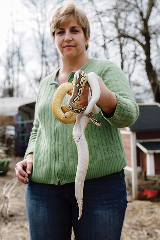 Karen Demeter's menagerie of exotics includes snakes, chameleons and chinchillas.
