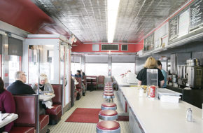 Part of the scene at Rowan University in Glassboro, Angelo’s was built by the Kullman Dining Car Company in the early 1950s. The intimate eatery, with its distinctive exterior awnings and oval neon sign, earns raves for its breakfasts and homestyle dinners.