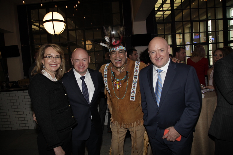 From left: Arizona politician and gun control advocate Gabby Giffords, with husband Mark Kelly, Felipe Rose of The Village People, and Scott Kelly.