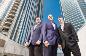 Admiring the towers of the Hard Rock Hotel & Casino are, from left, developers Jack Morris and Joe Jingoli and Matt Harkness, president of Hard Rock Atlantic City.