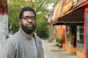 Kevin Martin revisits the Maplewood street where he was questioned by police after a shopowner reported suspicious activity.