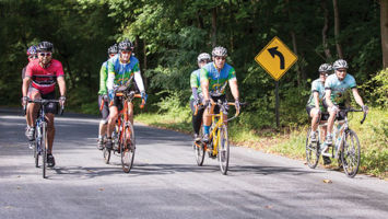 Four teams from the DOGS tandem club cruise Raritan River Road in Califon. From left: Percy and Diana Uribe; Mark Cucuzella and Cheryl Prudhomme; Tom and Fern Goodhart; and Dave Snope and Susan Nicolich.