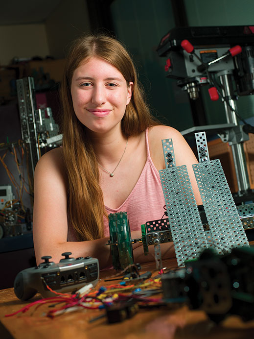 Jessica Wiederhorn has her robot at the ready for an 11th grade in-class competition at West Essex Regional High School.