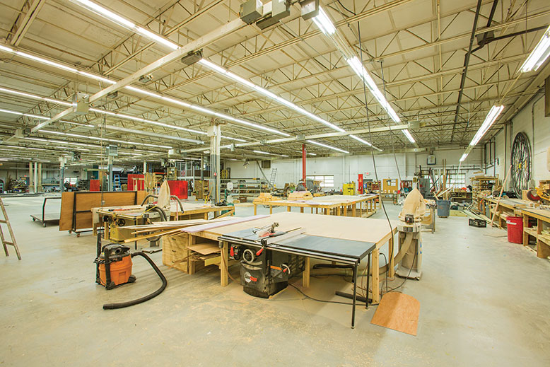 The design shop at the Shakespeare Theatre of New Jersey facility houses a paint deck, welding area and two loading docks.