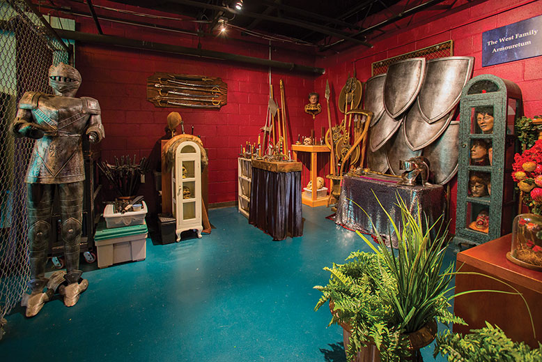The Shakespeare Theatre of New Jersey's armouretum is a bizarre storage area where medieval weapons and severed heads coexist with floral props.
