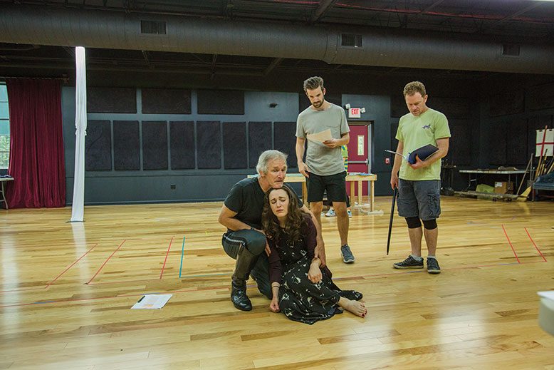 Clockwise from left: Chris White (Aaron), Oliver Archibald (Bassianus), Courtney McGowan (clown), Clark Scott Carmichael (Lucius), Fiona Robberson (Lavinia) and Bruce Cromer (Titus).