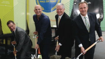 From left: Steve Edwards, President of the NJ Hall of Fame; Harlan Coben, Class of 2017; Bart Oates, a NJ Hall of Fame board member; and Al Leiter, Class of 2017.