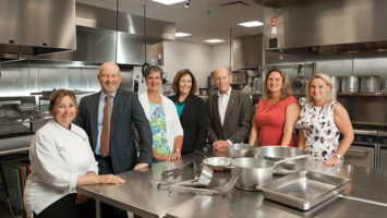 Executives from Provident Bank find out what’s cooking at Fulfill, a culinary-training program in Neptune. From left: Lisa Palmieri, Fulfill; Chris Martin and Virginia Tesch, Provident Bank; Jane Kurek, the Provident Bank Foundation; David Wintrode, board trustee, Fulfill; Stacey Kavanagh, Provident Bank; and Laura Chiappetta, Fulfill.