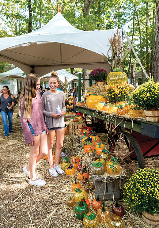 Sisters Gwen and Bella Orlowicz admire some of the 7,000 glass pumpkins in the patch.