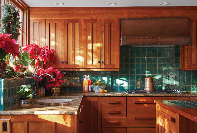 Poinsettias add holiday color to the renovated kitchen.