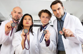 Members of the cast of Medicine the Musical prepare to operate off-Broadway. Below: Dr. Michael Ehrenreich, the brains behind the show.