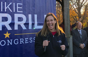 Mikie Sherrill at a rally in Livingston on Sunday.