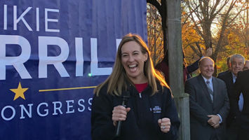 Mikie Sherrill at a rally in Livingston on Sunday.