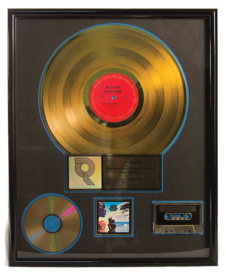 Miles Davis’s first gold record, for his 1970 album Bitches Brew