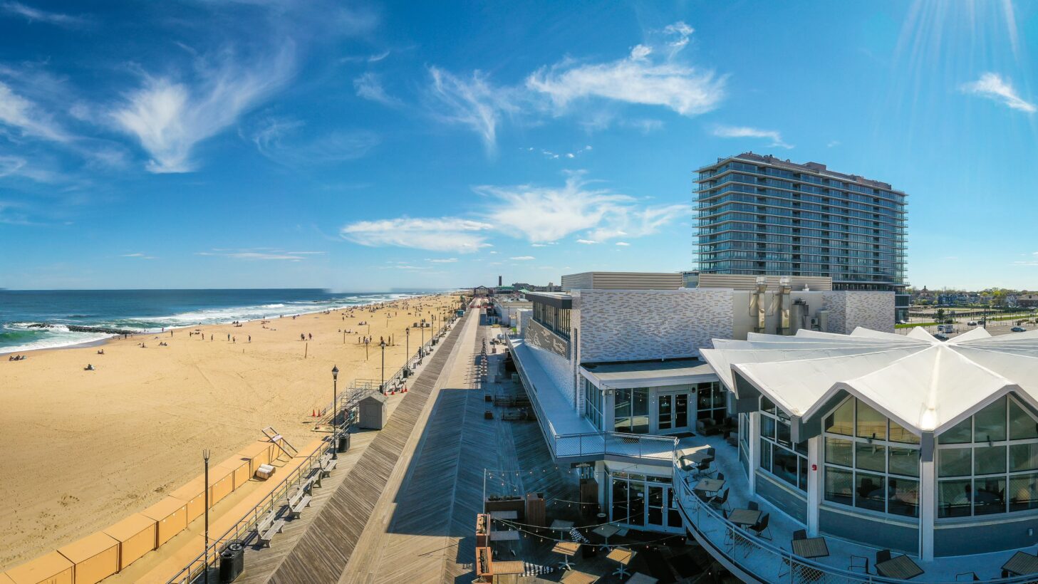 An aerial view of the Asbury Park boardwalk.