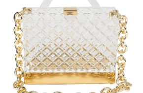 KIM CIG's clear crystal bag with gold hardware